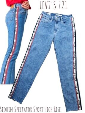 LEVI'S 721 Women Sequin Spectator Sport High Rise skinny Jeans ankle Raw Hem 27